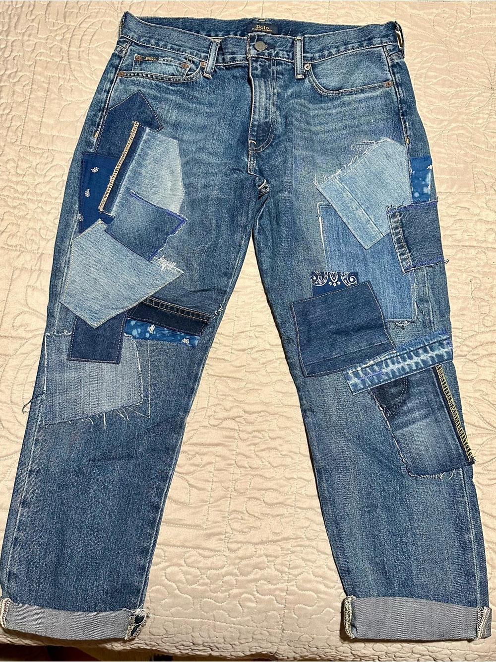 Ralph Lauren Patchwork Denim Jeans in Mixed Blues